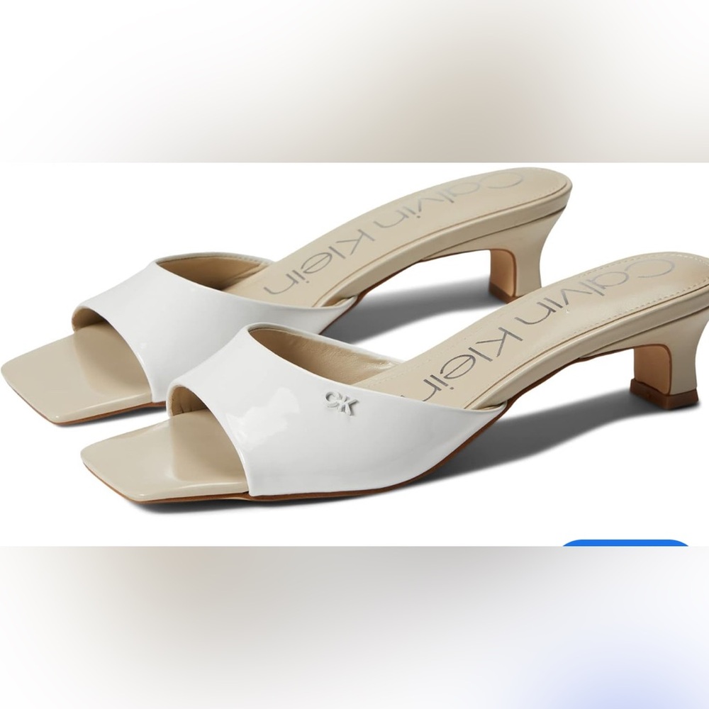 Calvin Klein White Fabian Kitten Heeled Slip-on Square Toe Sandals Women's 8 NEW